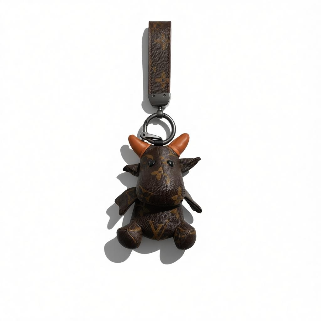 🤎🐮 Luxury Cow Charm Keychain – Brown Monogram Style 🐮🤎