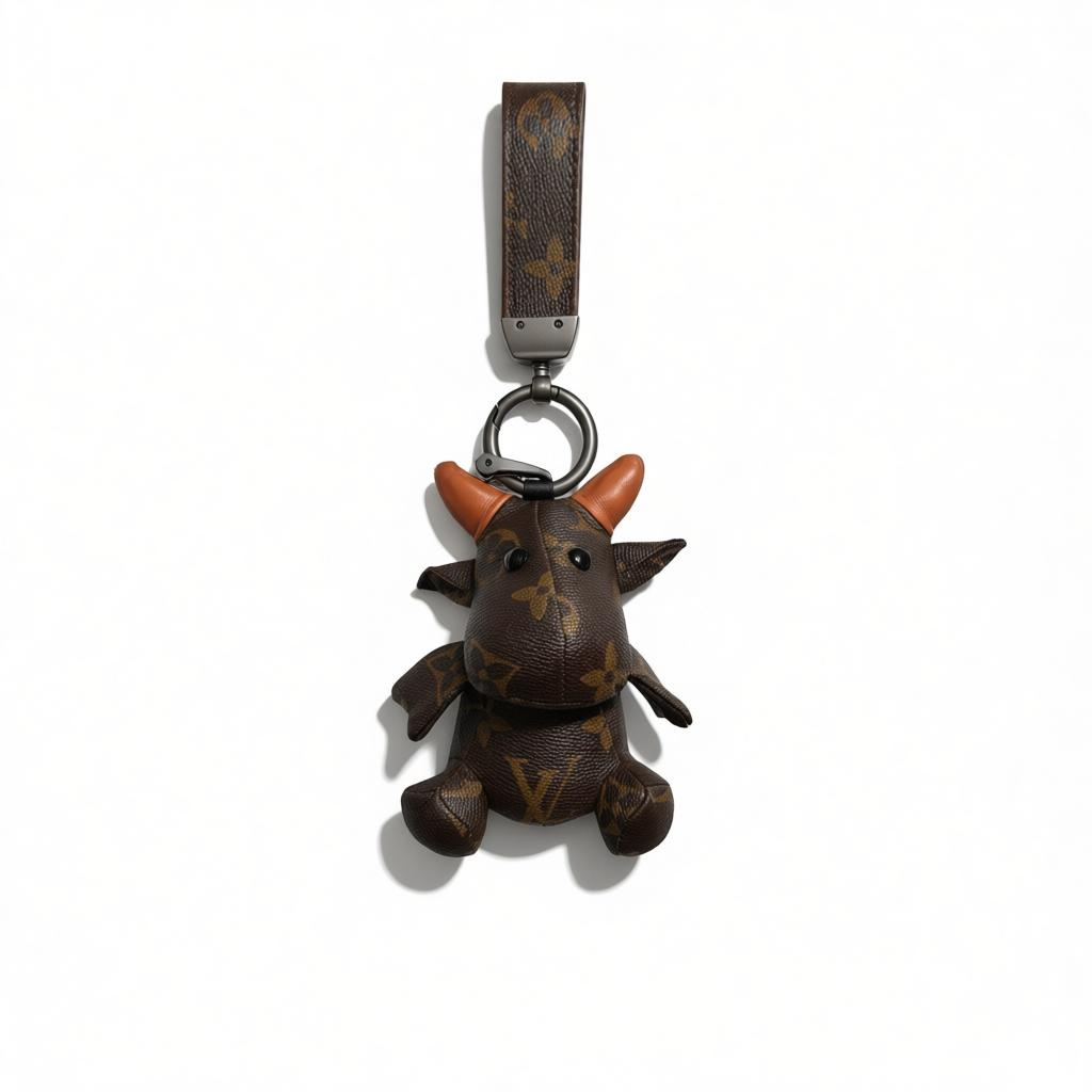 🤎🐮 Luxury Cow Charm Keychain – Brown Monogram Style 🐮🤎