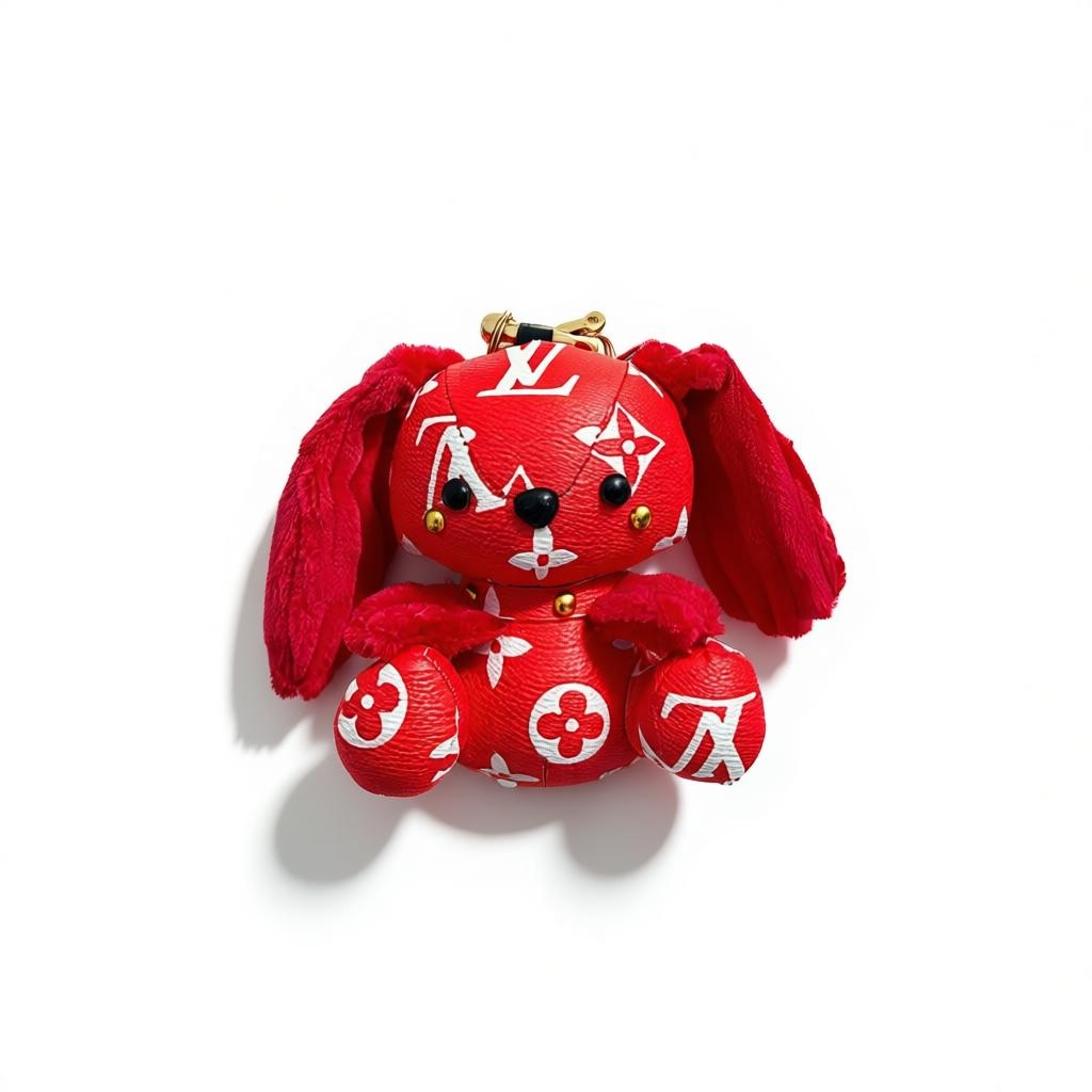 ❤️🐶 Luxury Puppy Charm Keychain – Red Monogram Style 🐶❤️