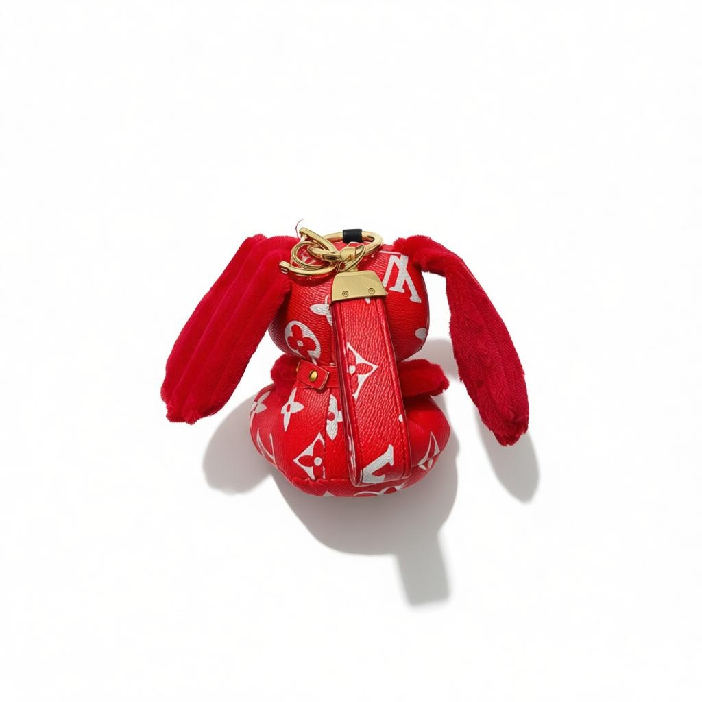 ❤️🐶 Luxury Puppy Charm Keychain – Red Monogram Style 🐶❤️