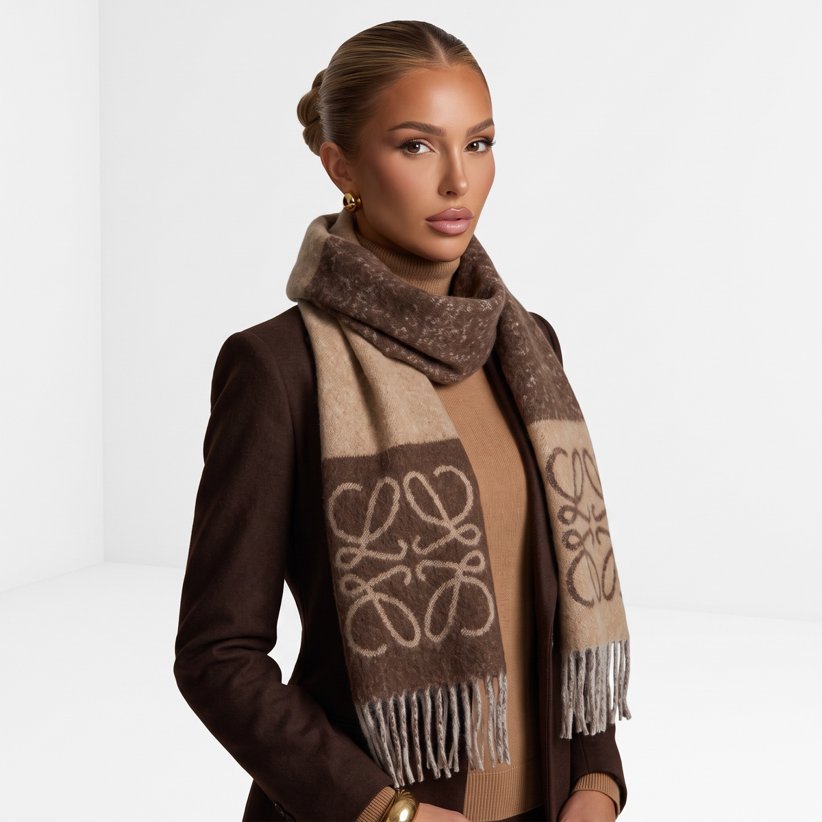 🤎 Loewe Anagram Scarf – Warm Brown Gradient Quiet Luxury ✨