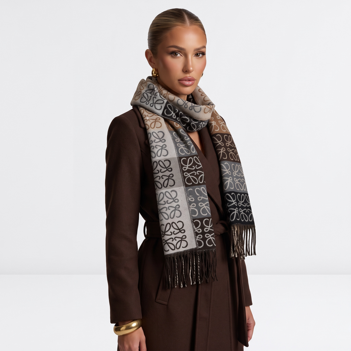 🧣 Loewe Anagram Colorblock Scarf – Bold Neutral Luxury