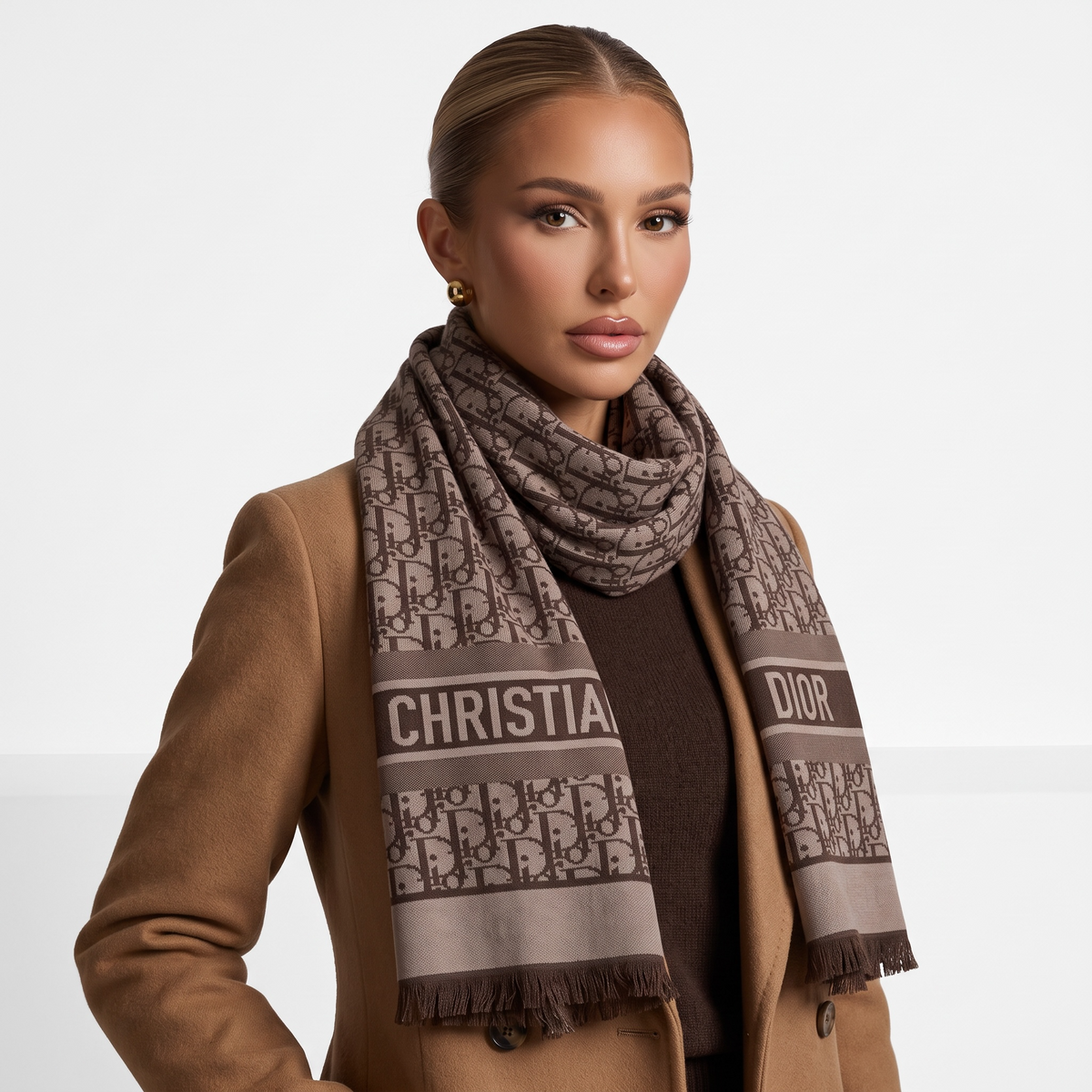 Christian Dior-Inspired Oblique Scarf – Brown Monogram Luxury Edition 💙✨