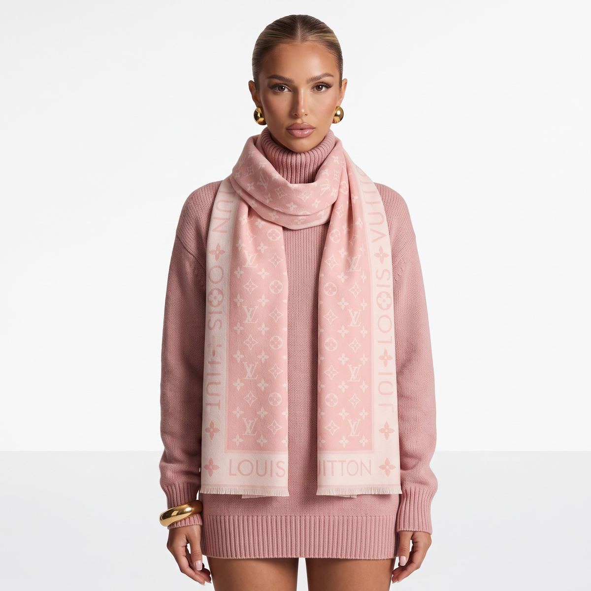 Louis Vuitton Pink Monogram Scarf with Fringe Luxury Winter Shawl 💗✨
