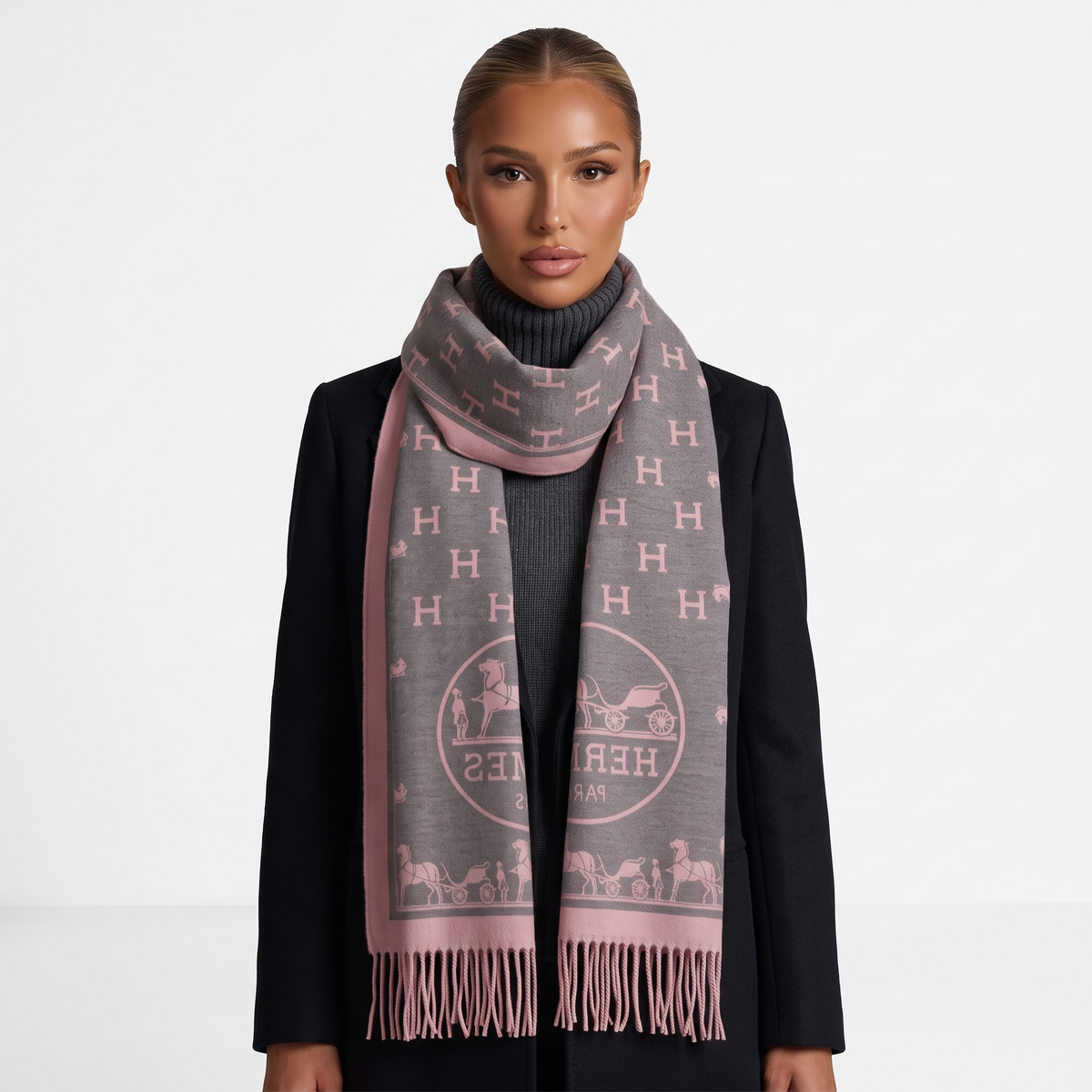 🌸 Hermès Dusty Pink Cashmere Style Scarf