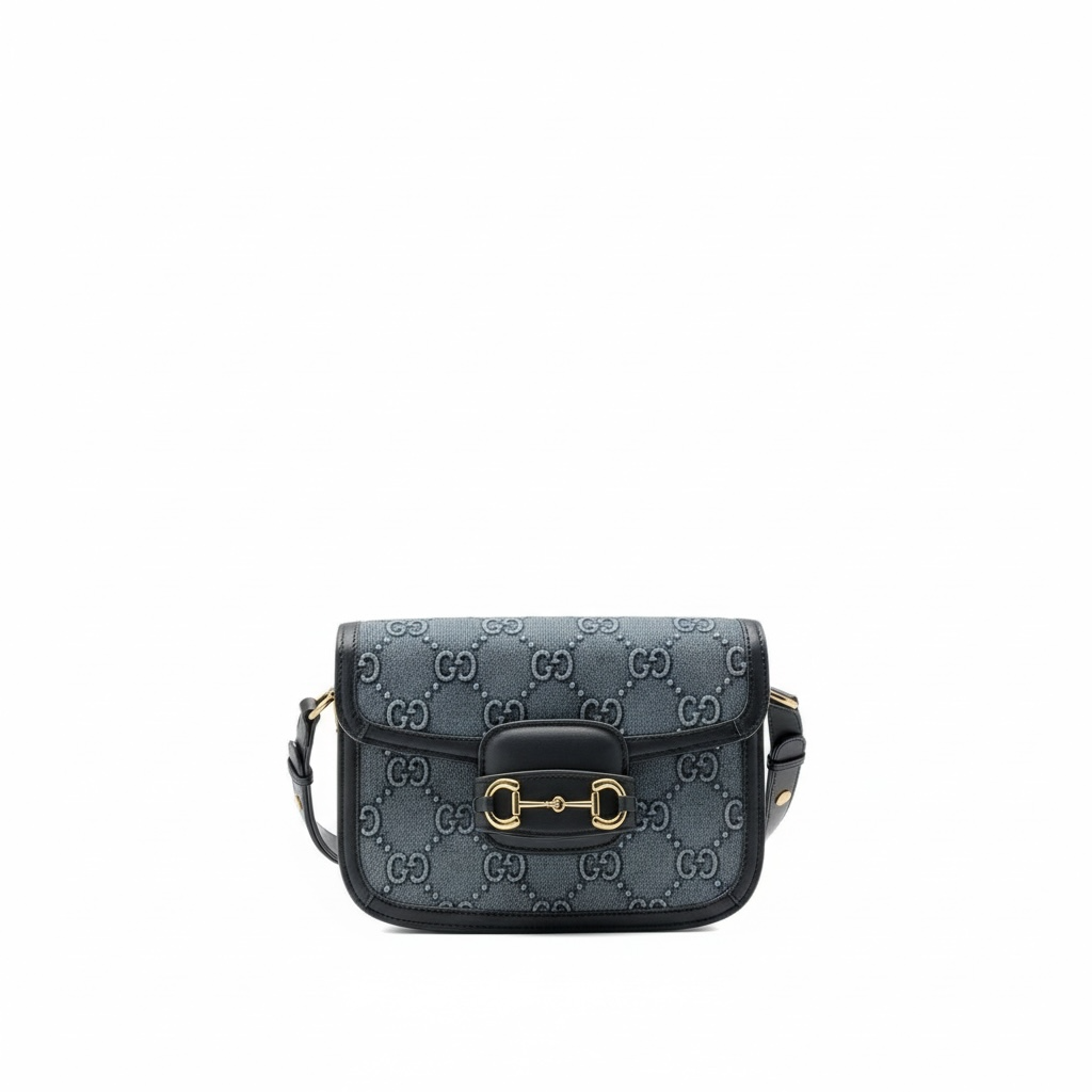 💙 Gucci Horsebit 1955 Denim Monogram Shoulder Bag – Iconic Elegance