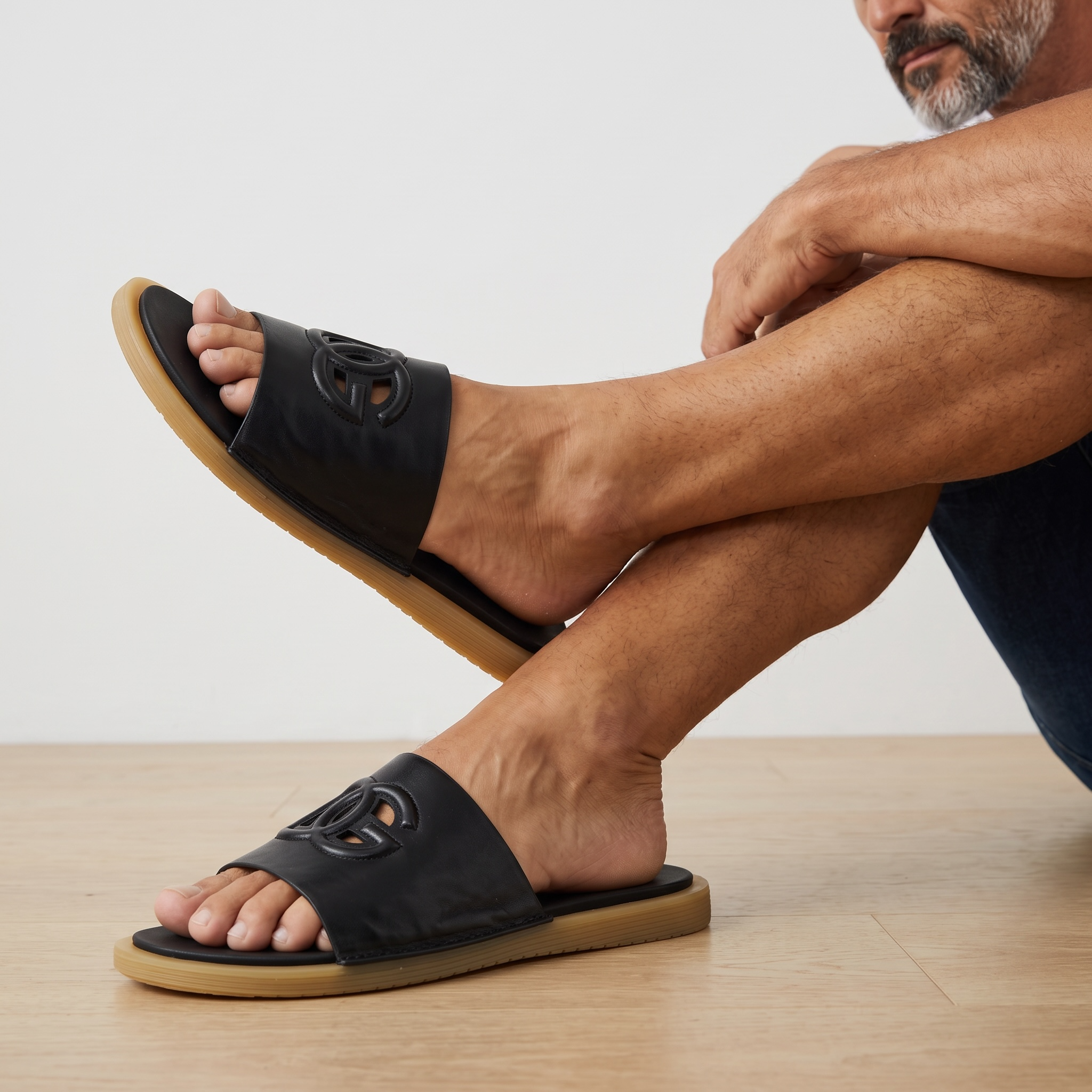 Dolce & Gabbana Signature Leather Slides – Black & Caramel Edition 🖤 | Luxury Summer Essential