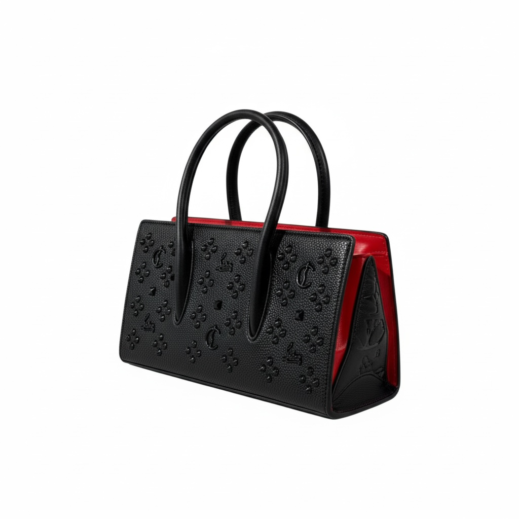Christian Louboutin Paloma Small Tote – Black Embossed with Red Interior