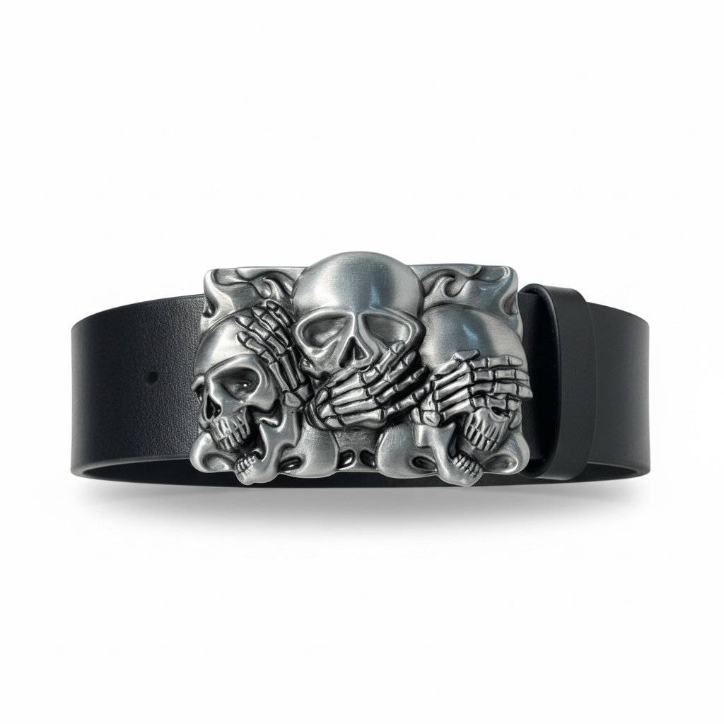 Hear No Evil, See No Evil, Speak No Evil Skull Belt