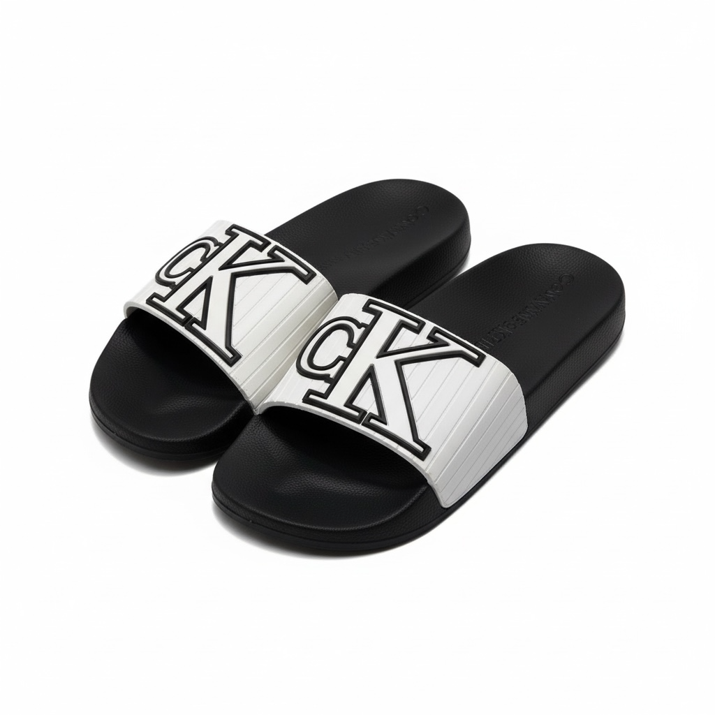 Calvin Klein Jeans Embossed CK Slides – Ivory & Black 🤍🖤