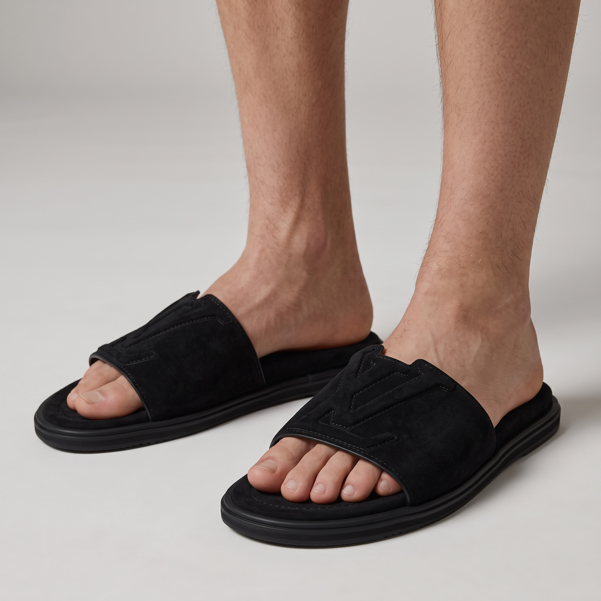 Louis Vuitton Monogram Suede Slides – All Black