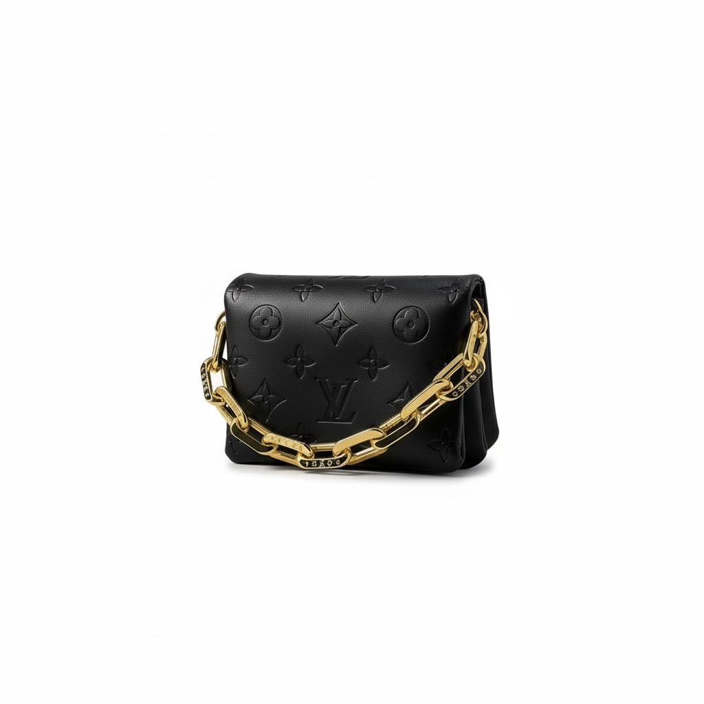 Louis Vuitton mini Black Monogram Leather Bag with Gold Chain ✨