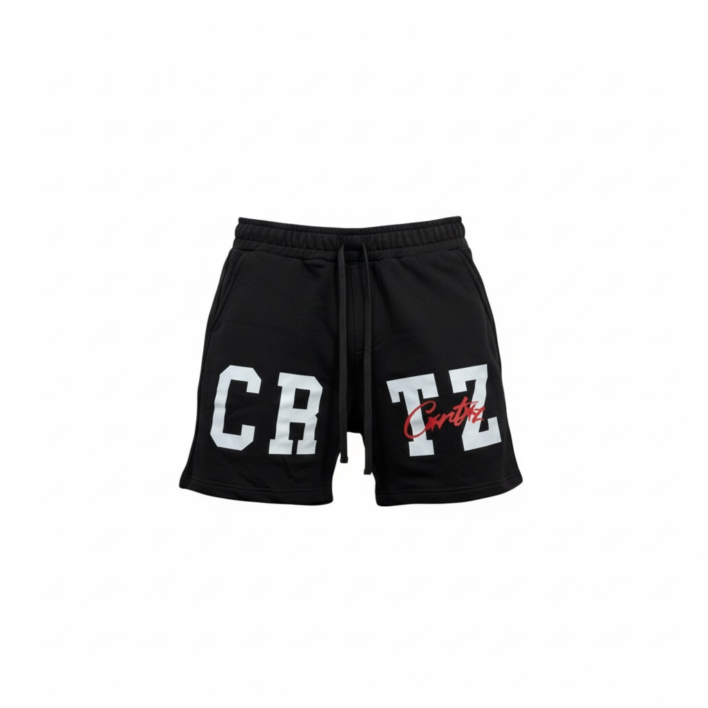 Corteiz CRTZ Logo Shorts – Black & Red Detail
