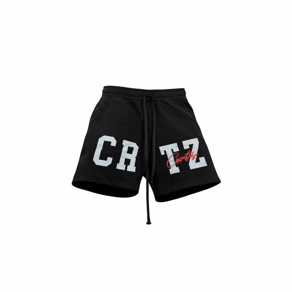 Corteiz CRTZ Logo Shorts – Black & Red Detail