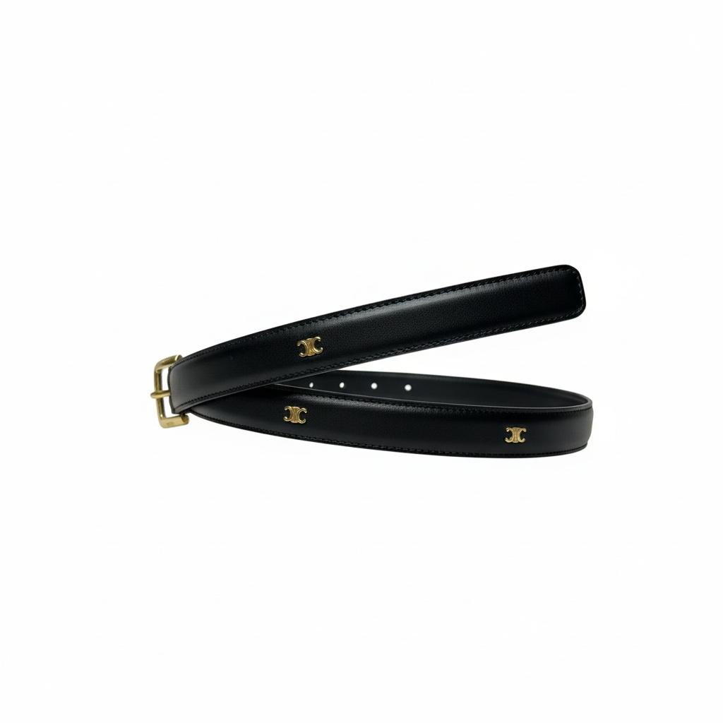 Celine Triomphe Leather Belt – Black with Gold Buckle 🖤✨
