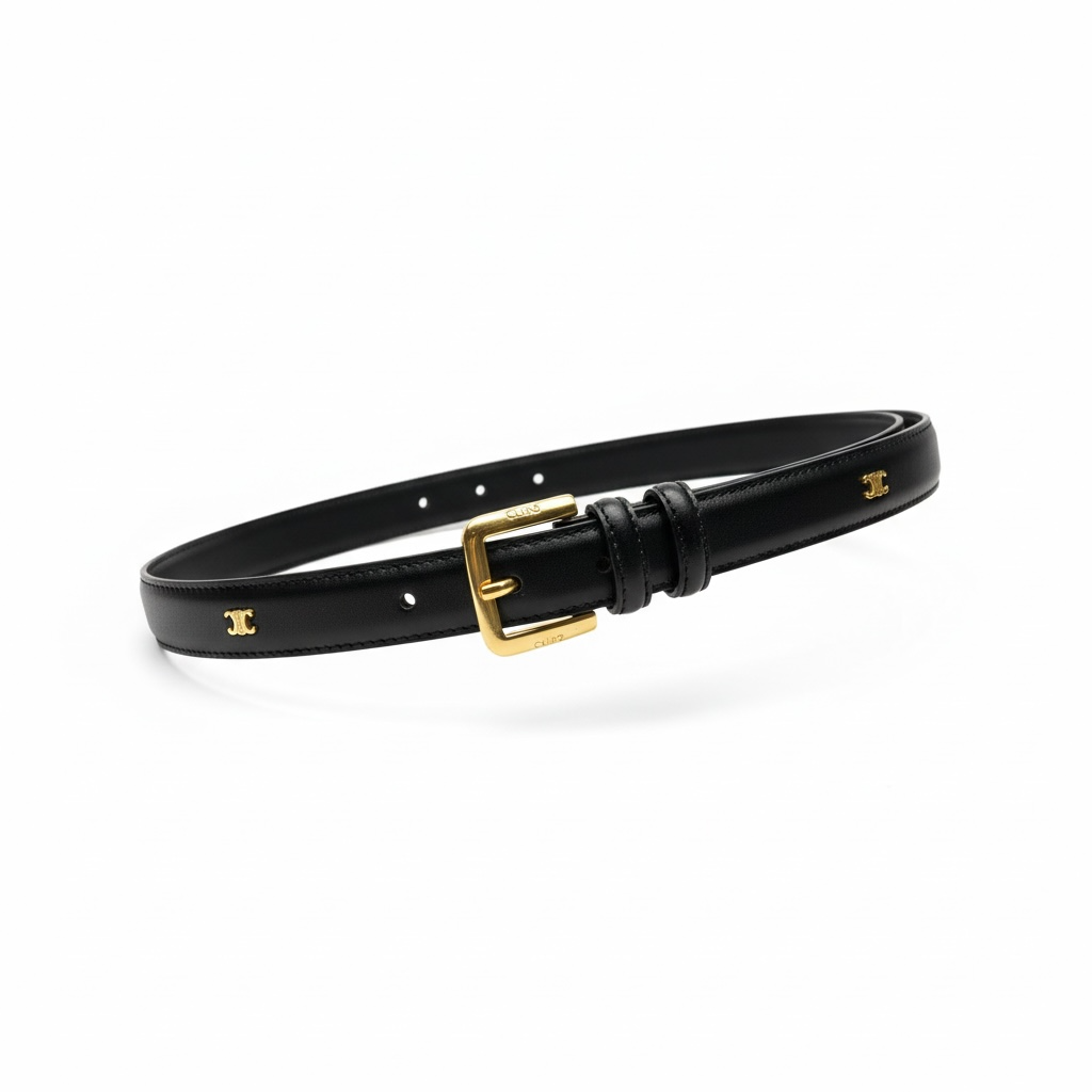 Celine Triomphe Leather Belt – Black with Gold Buckle 🖤✨