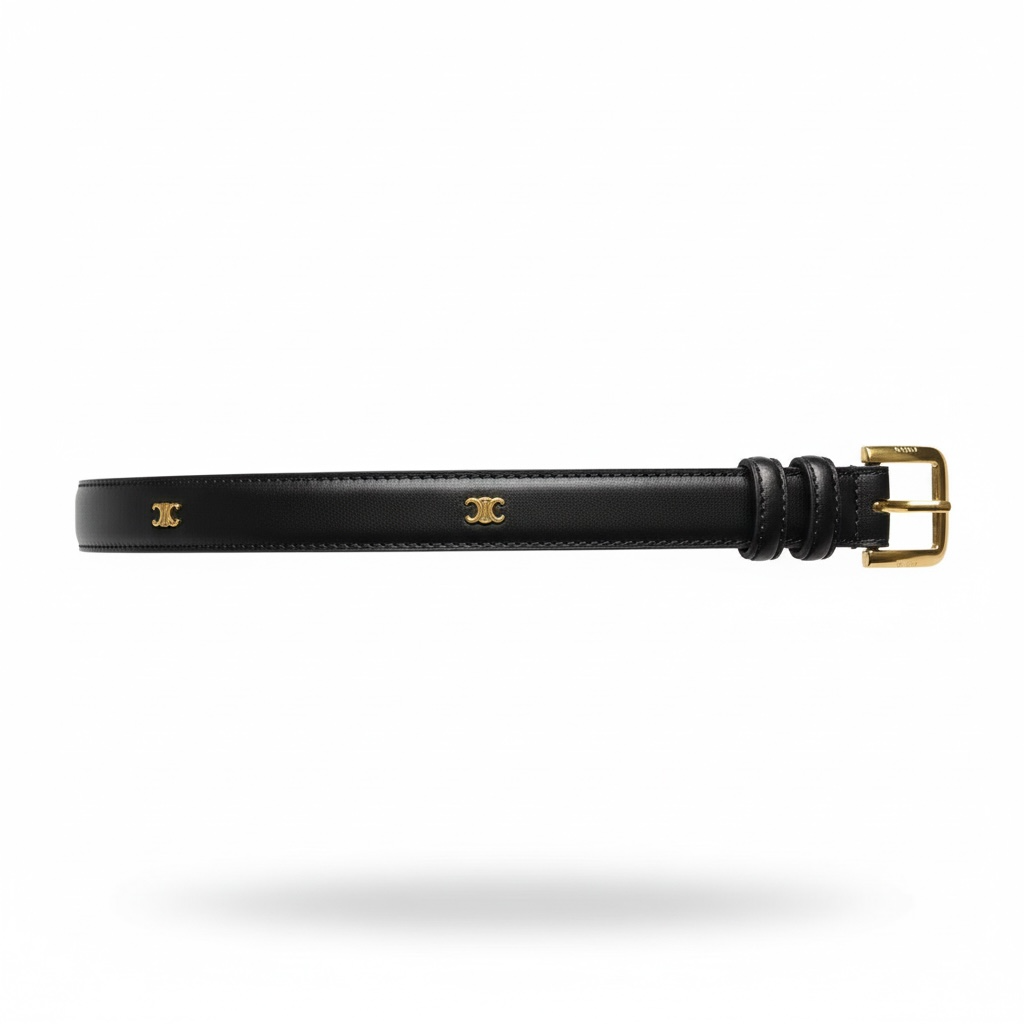 Celine Triomphe Leather Belt – Black with Gold Buckle 🖤✨