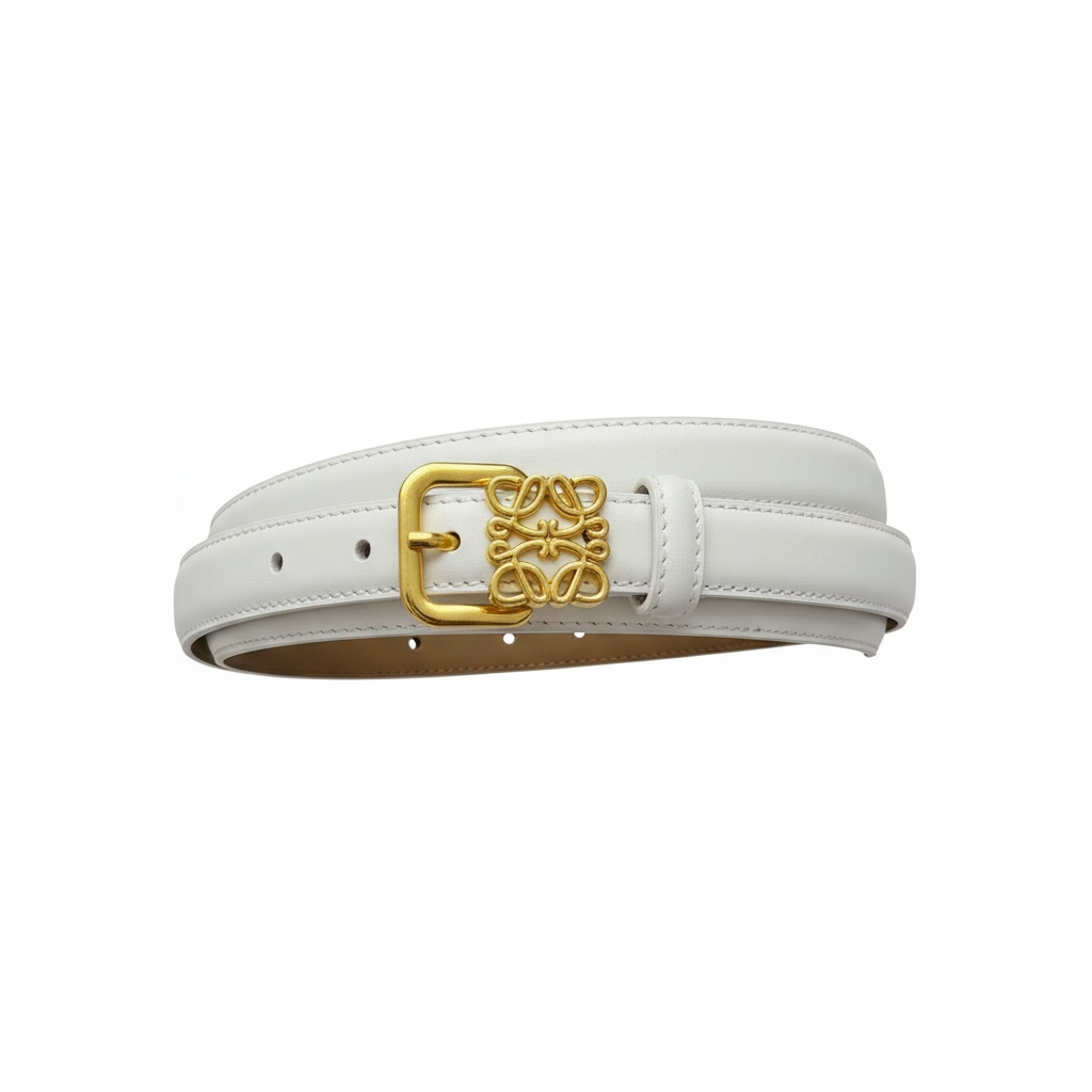 Loewe Anagram Leather Belt – White with Gold Buckle 🤍✨