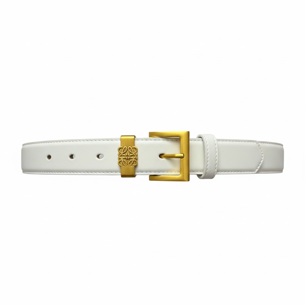 Loewe Anagram Leather Belt – White with Gold Buckle 🤍✨