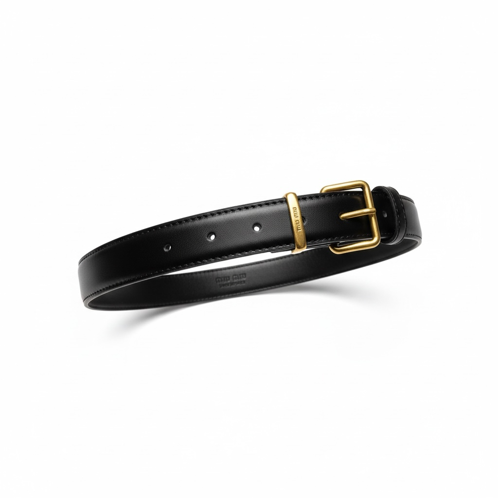 Miu Miu Classic Leather Belt – Black with Gold Buckle 🖤✨