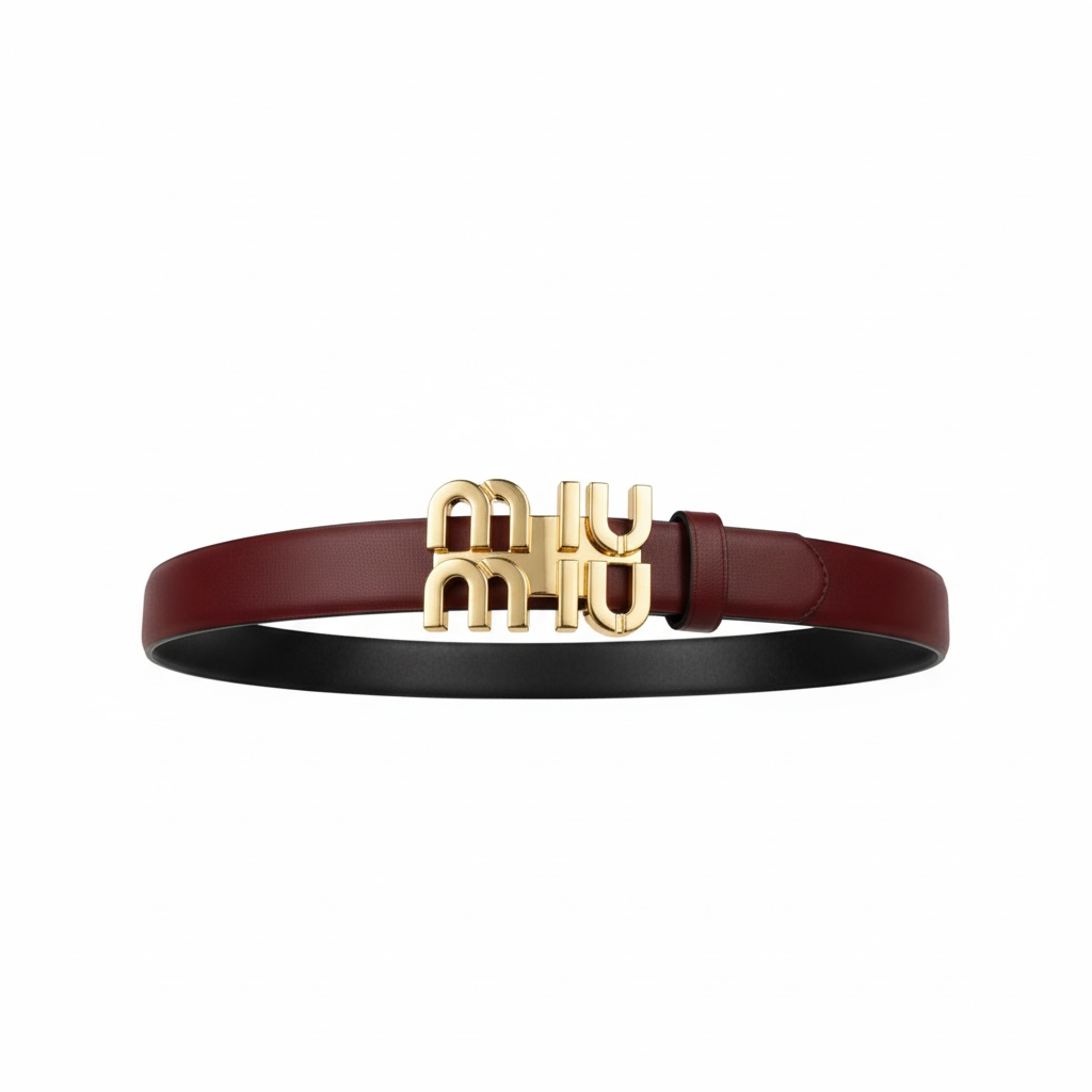 Miu Miu Logo Leather Belt – Burgundy with Gold Buckle 🍷✨