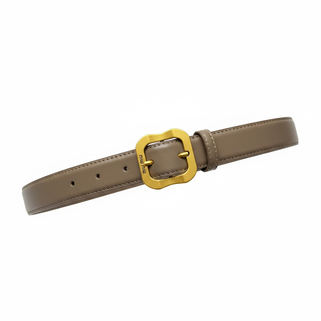 Miu Miu Leather Belt – Taupe with Gold Buckle 🤎✨