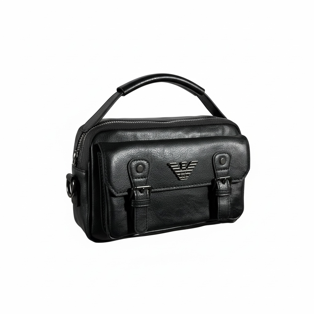 🖤 Emporio Armani Black Vintage-Style Crossbody Pouch – Premium Leather Look