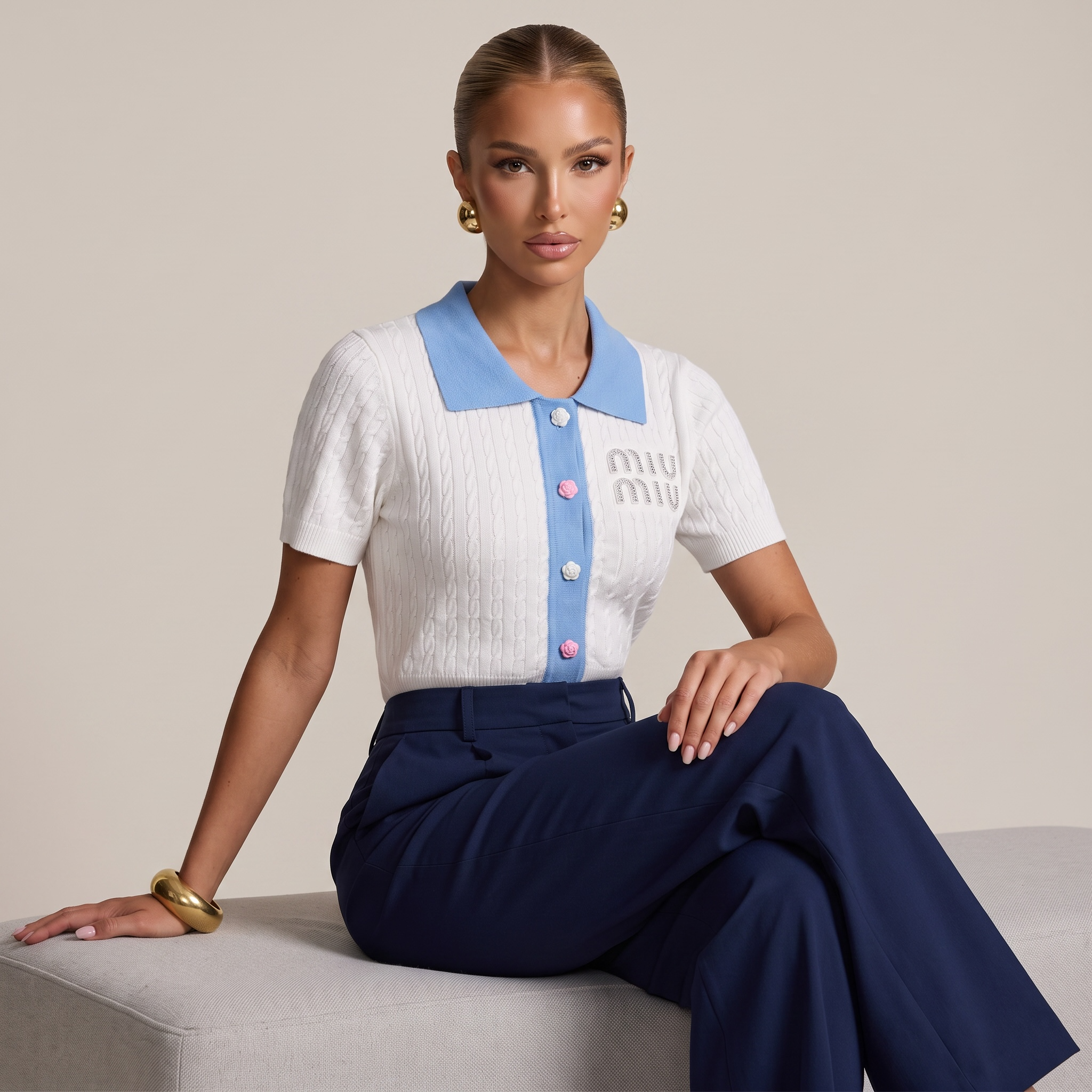 🩵 Miu Miu Cable Knit Polo Top | One Size