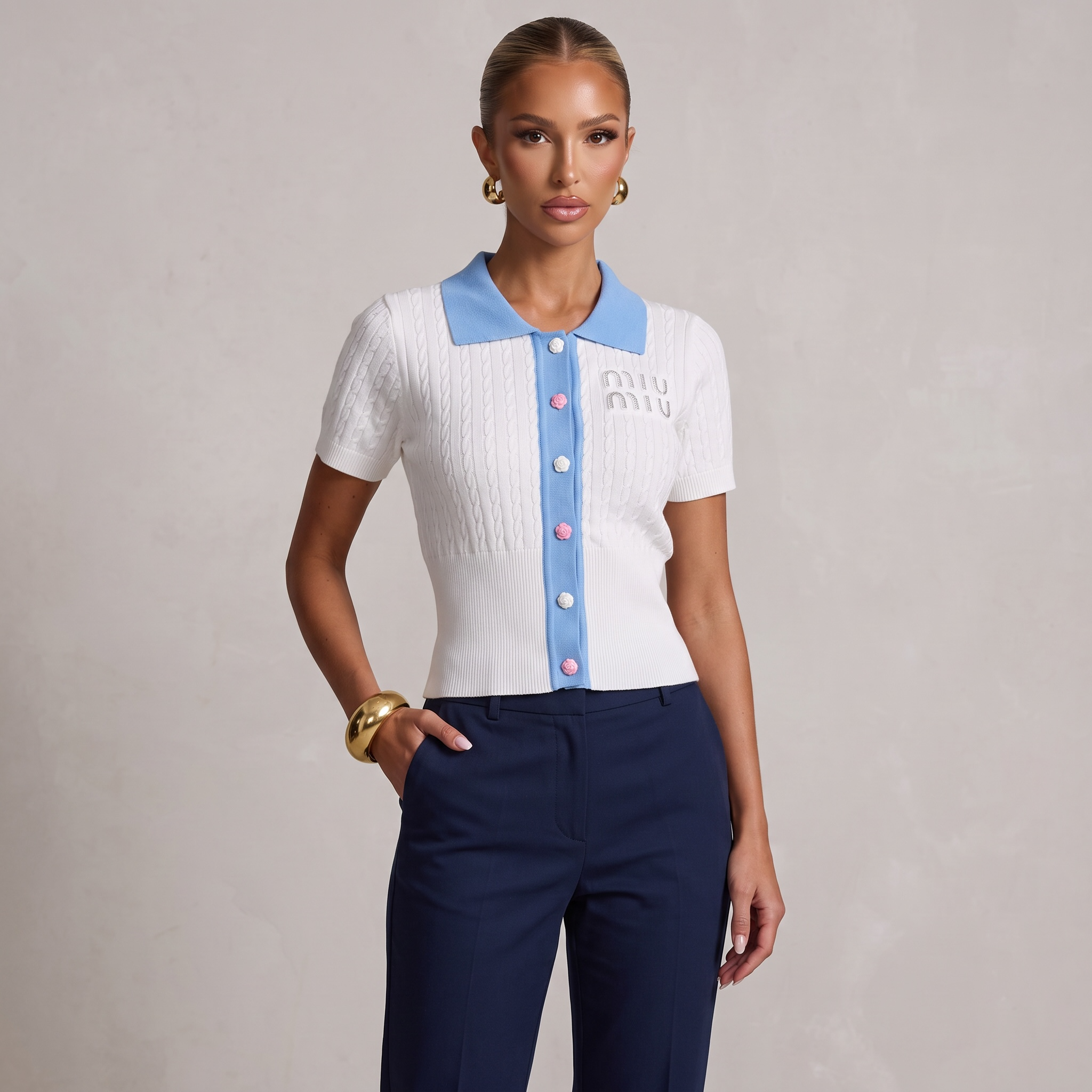 🩵 Miu Miu Cable Knit Polo Top | One Size
