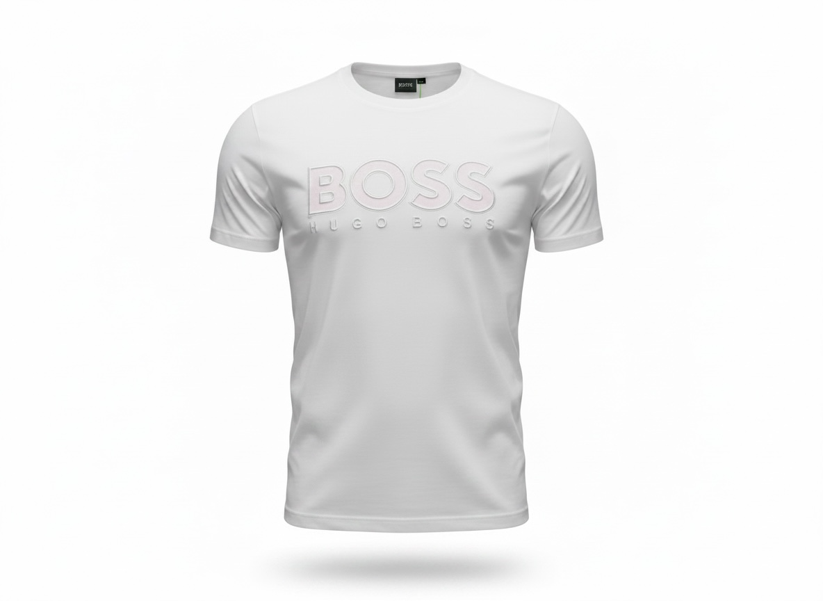 HUGO BOSS White Embossed Logo T-Shirt 🤍✨ Clean Luxury Edition