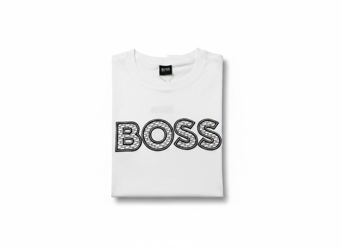 HUGO BOSS White Textured Logo T-Shirt 🤍🖤 Premium Statement Edition