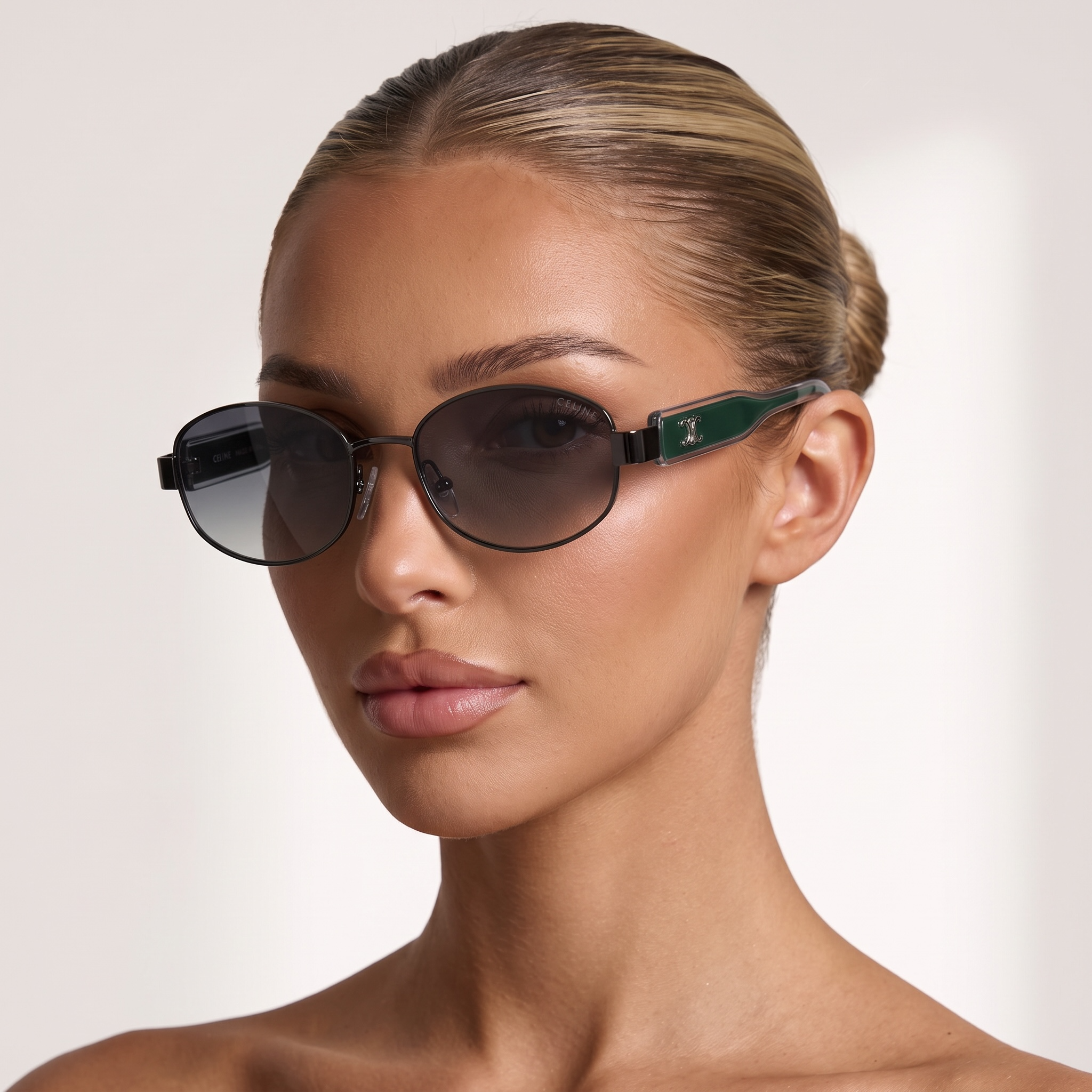 Celine Round Sunglasses 🕶️ | Black Frame with Green Arms