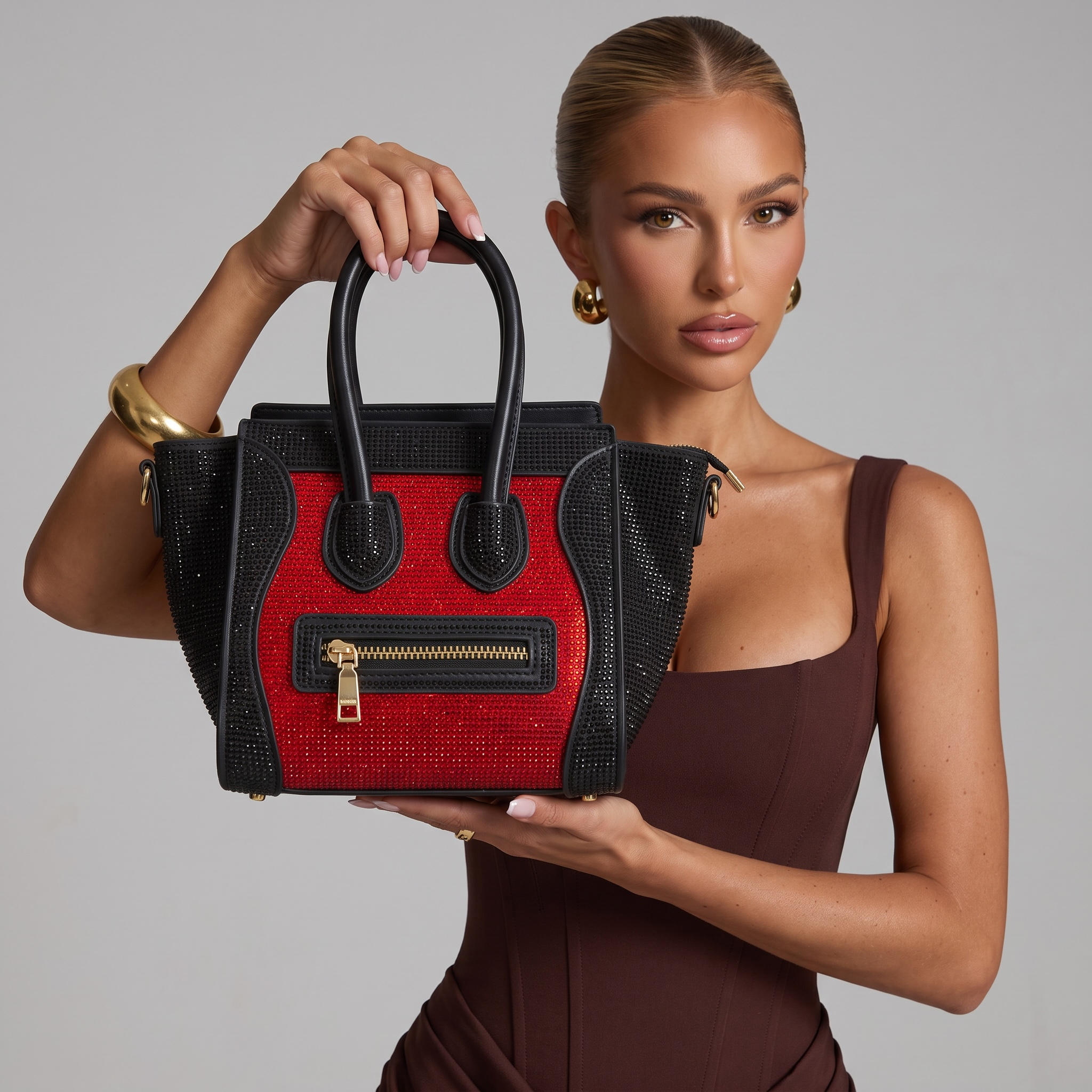✨ Céline Nano Luggage – Red & Black Crystal Edition ✨