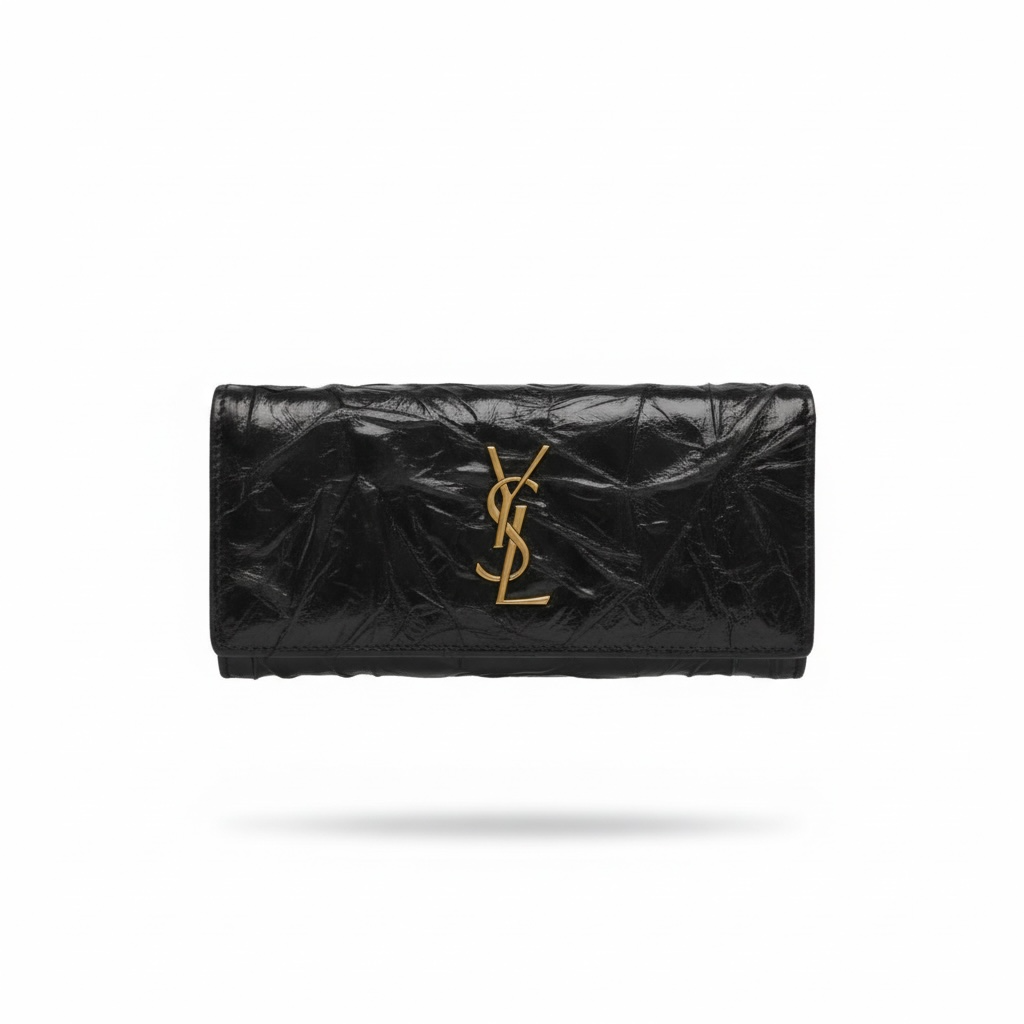Saint Laurent Black YSL Wallet – Crinkled Leather Luxury 🖤✨