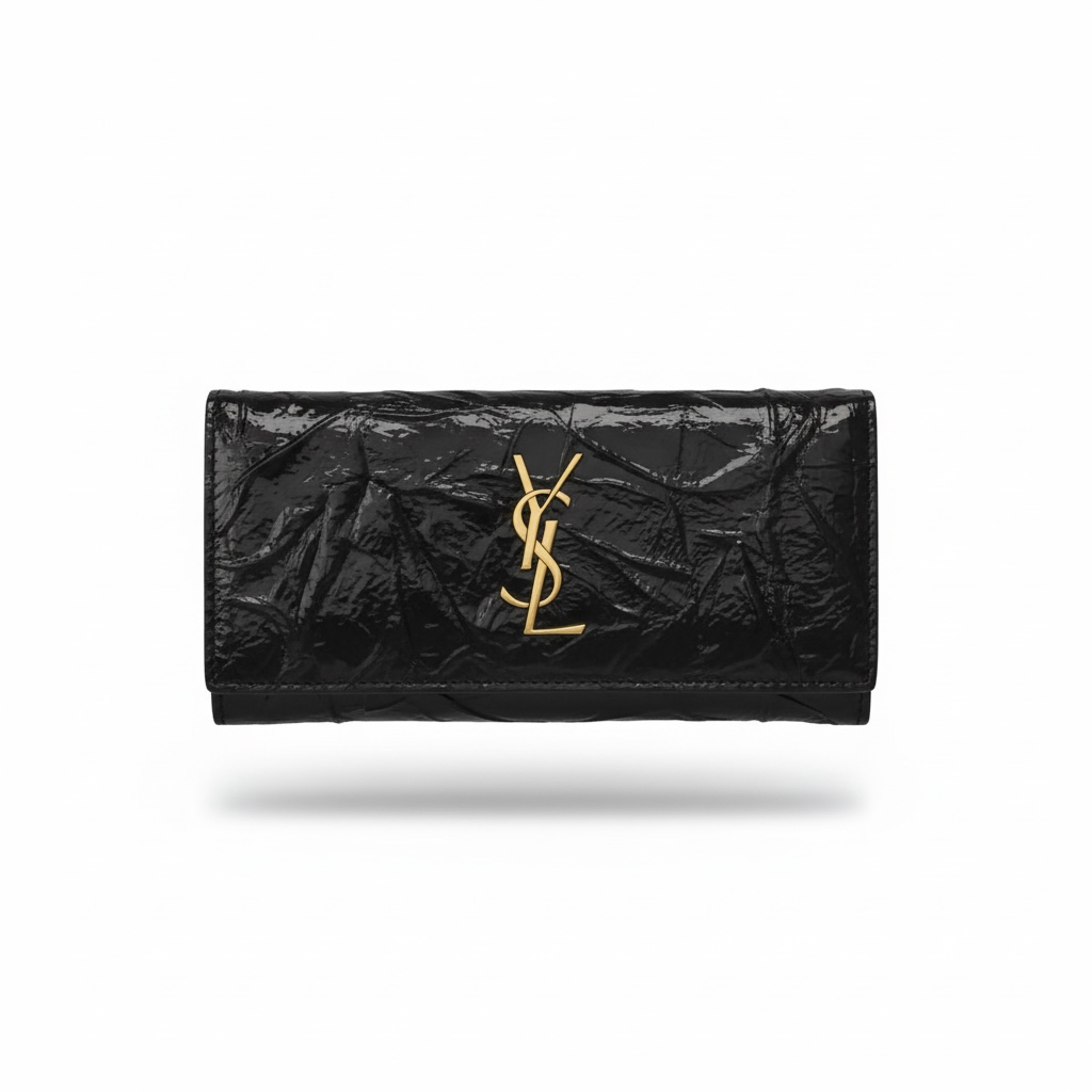 Saint Laurent Black YSL Wallet – Crinkled Leather Luxury 🖤✨