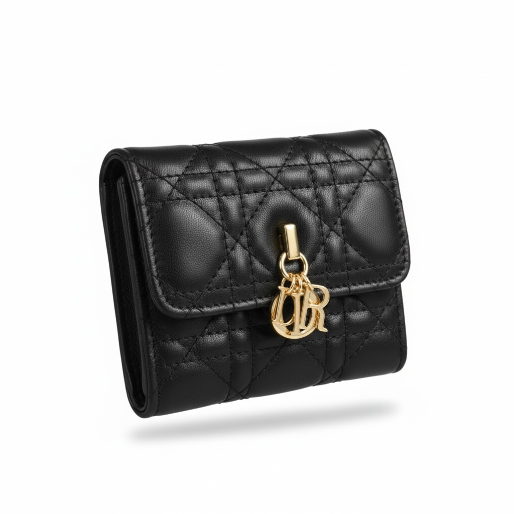 Miss Dior Black Quilted Compact Wallet 🖤✨