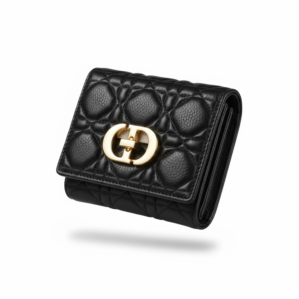 CD Black Quilted Compact Wallet 🖤✨