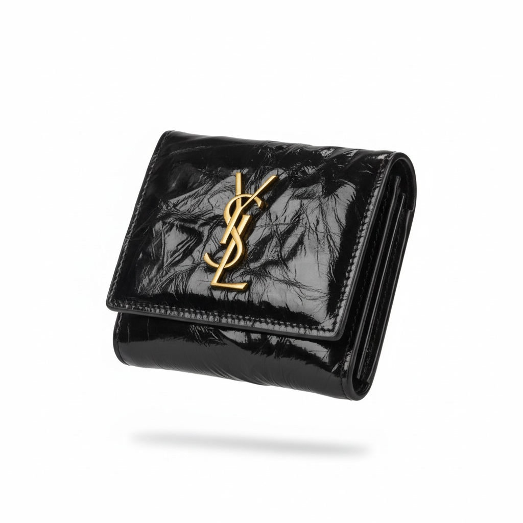 Saint Laurent Black Patent Compact Wallet 🖤✨