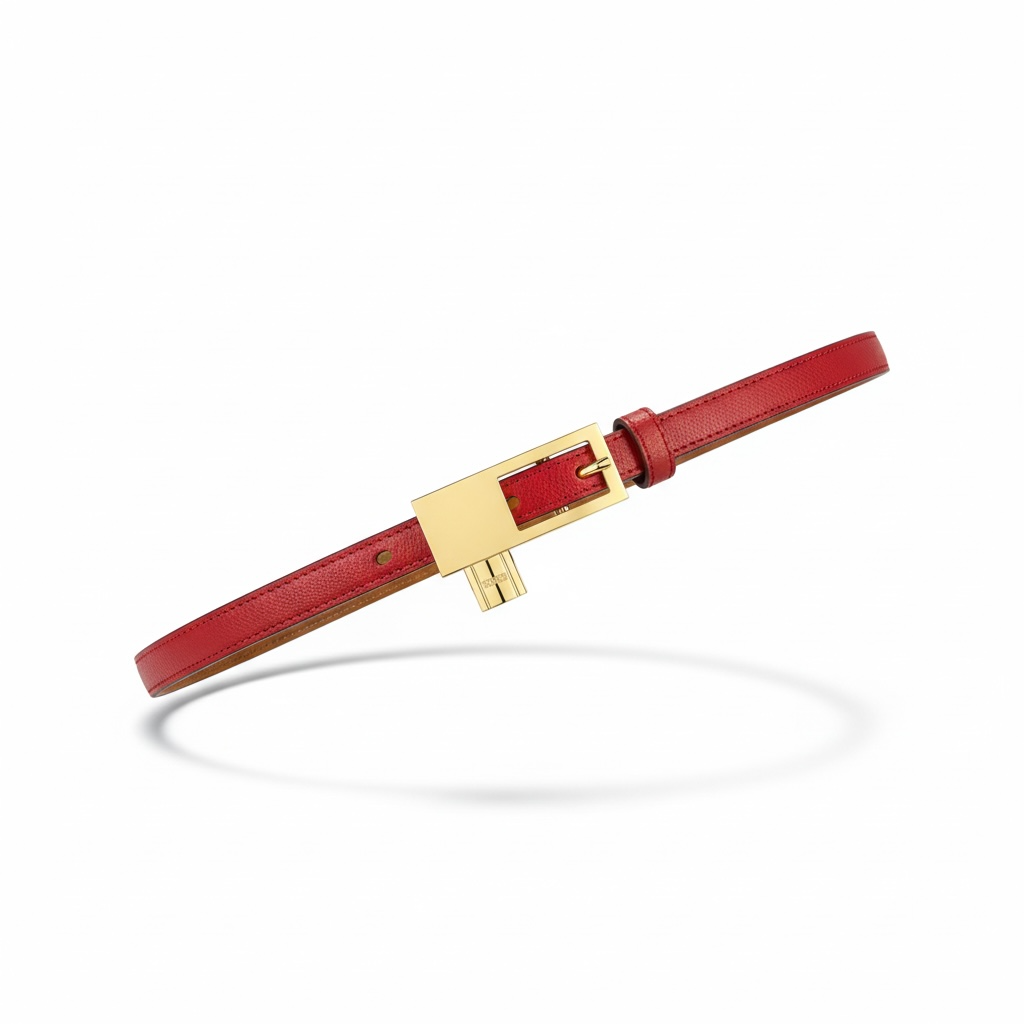 Hermès Red Leather Slim Belt with Gold Padlock 🔴✨