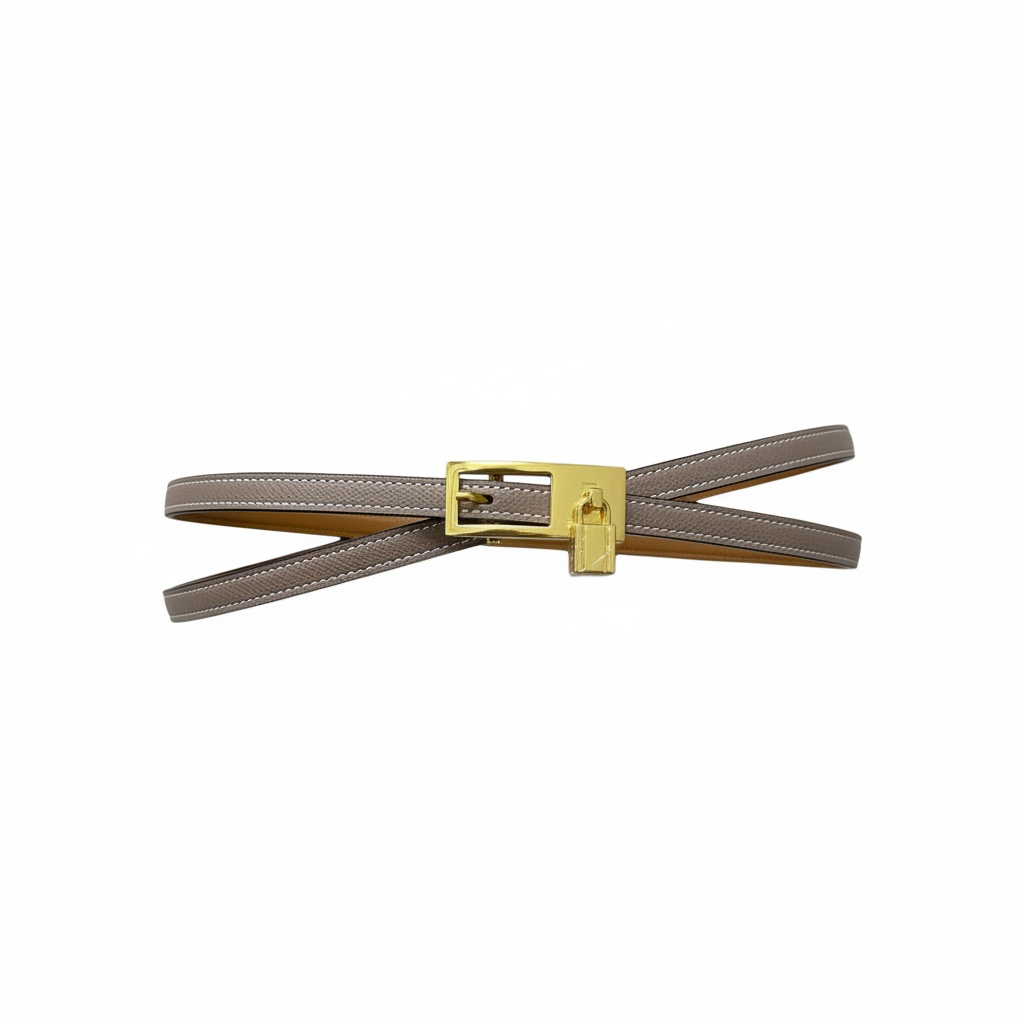 Hermès Reversible Slim Leather Belt with Gold Padlock 🤎🖤✨