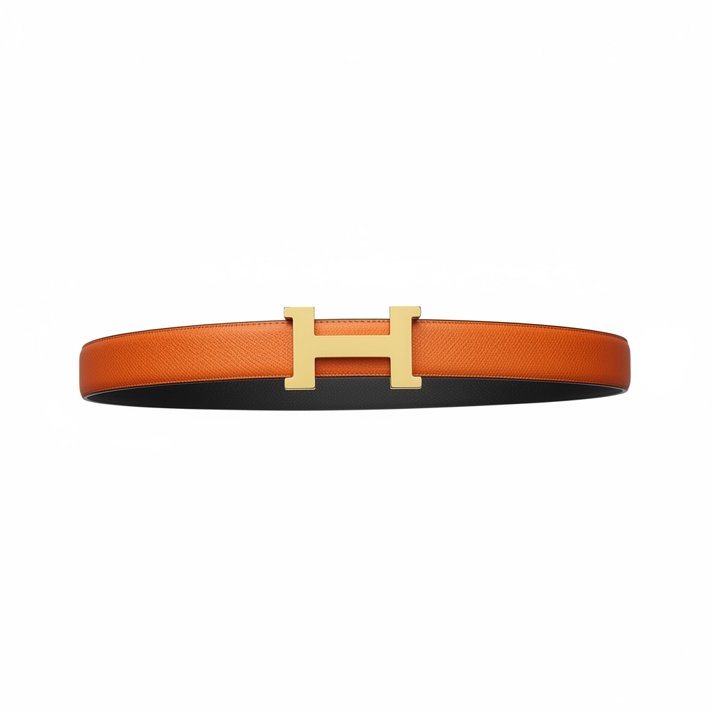 Hermès Orange & Black Reversible Leather Belt with Gold H Buckle 🧡🖤✨