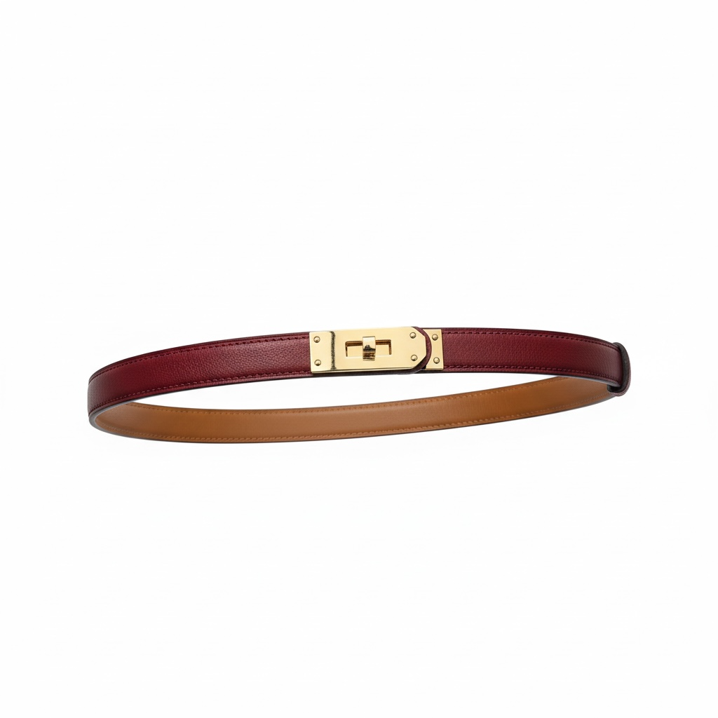 Hermès Reversible Burgundy & Tan Leather Belt with Gold Turnlock Buckle