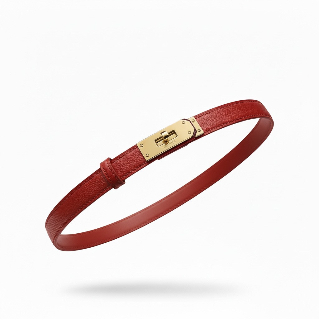 Hermès Red Slim Leather Belt with Gold Hardware ❤️✨