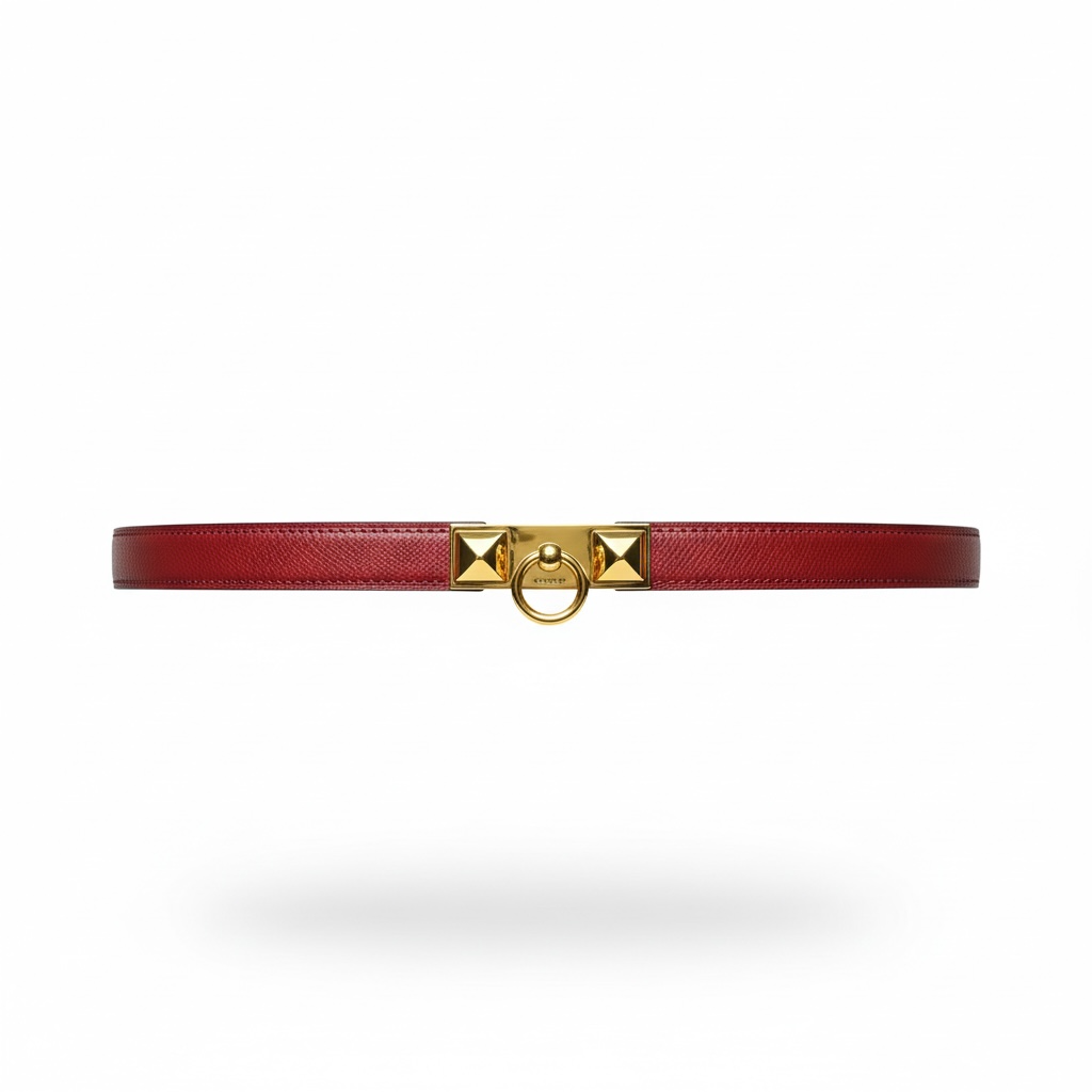 Hermès Red Leather Slim Belt with Gold Ring Buckle ❤️✨