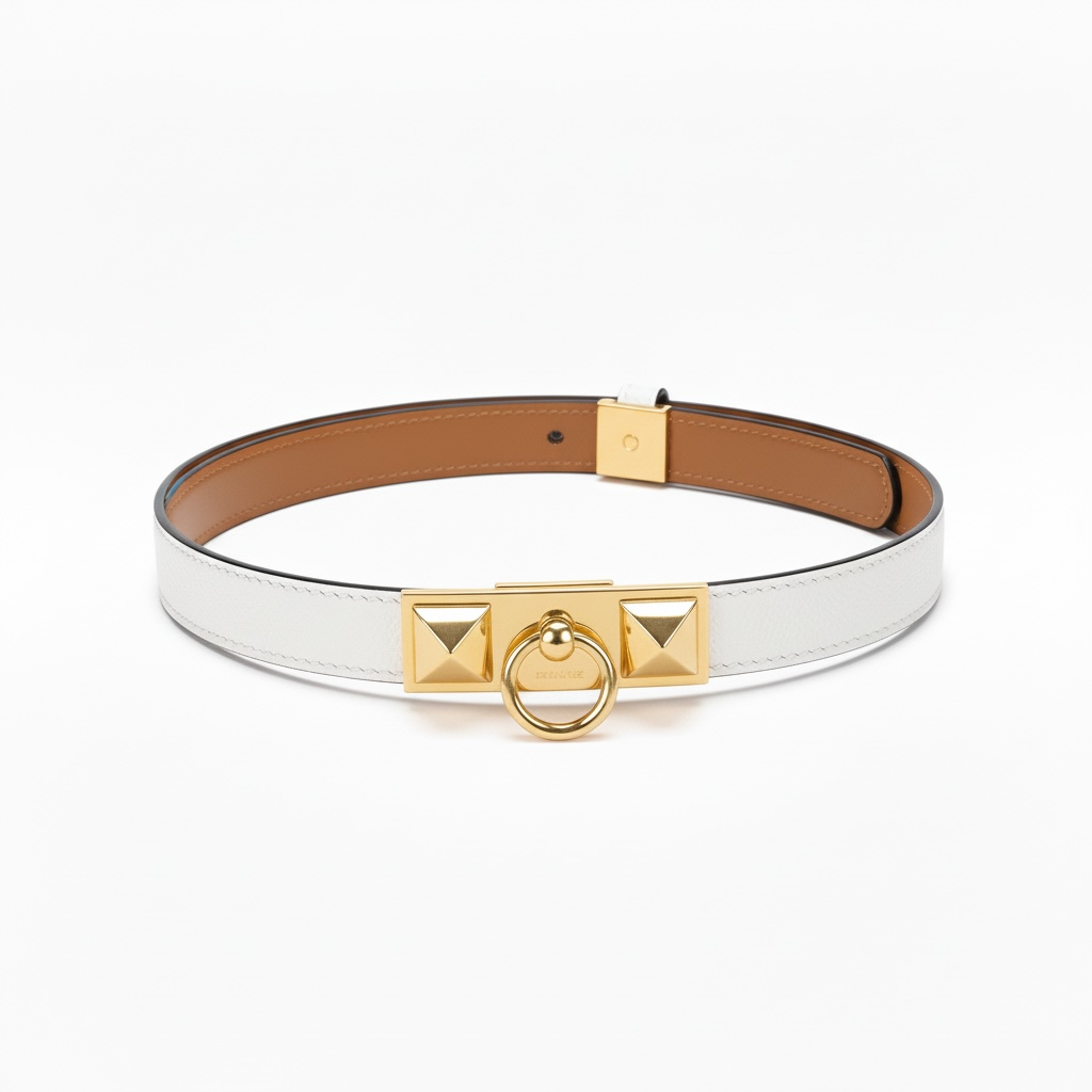 Hermès White Leather Slim Belt with Gold Ring Buckle 🤍✨