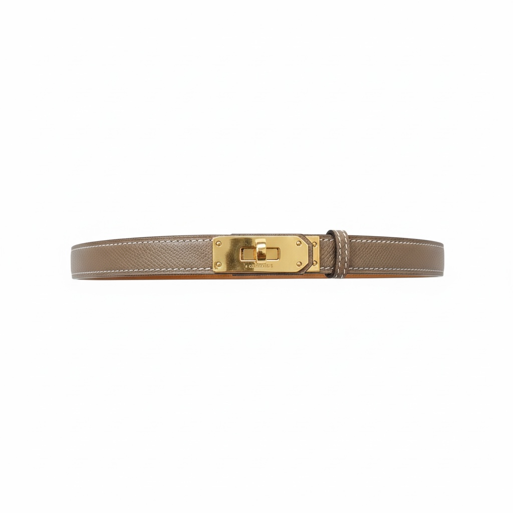 Hermès Taupe Leather Slim Belt with Gold Turn-Lock ✨🤎
