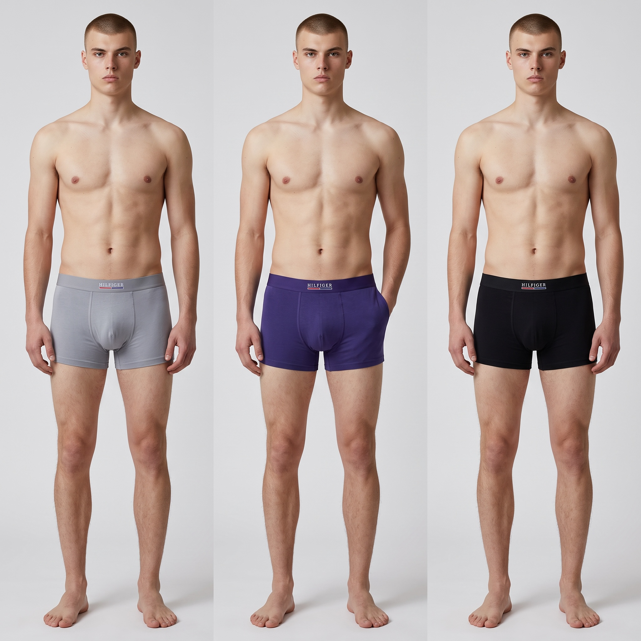 Tommy Hilfiger Cotton Boxer Briefs – 3-Pack (Grey, Purple & Black)
