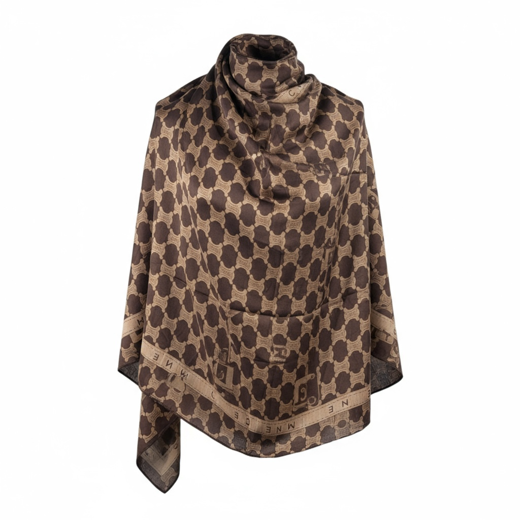 🤎 Celine Triomphe Silk Scarf – Dark Brown & Beige Timeless Elegance ✨