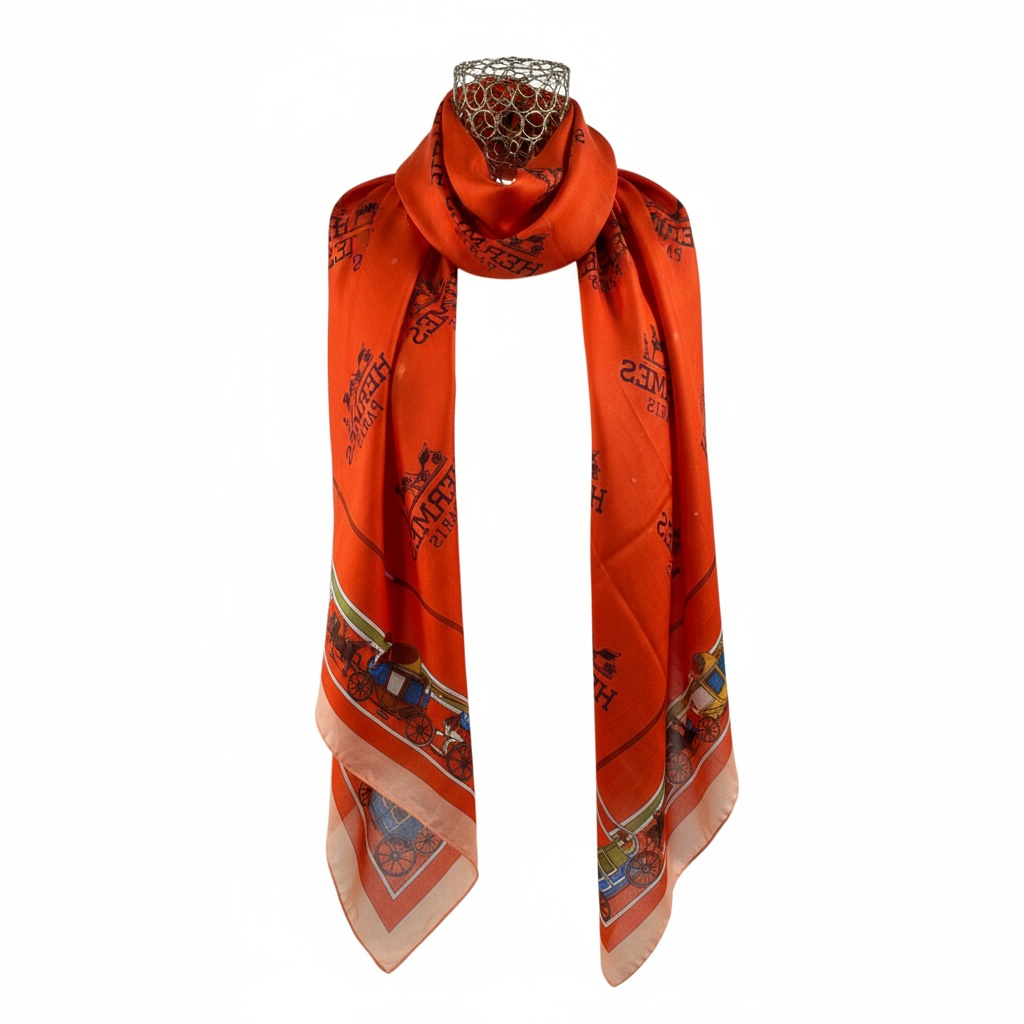 🧡 Hermès Paris Silk Scarf – Iconic Orange Luxury ✨