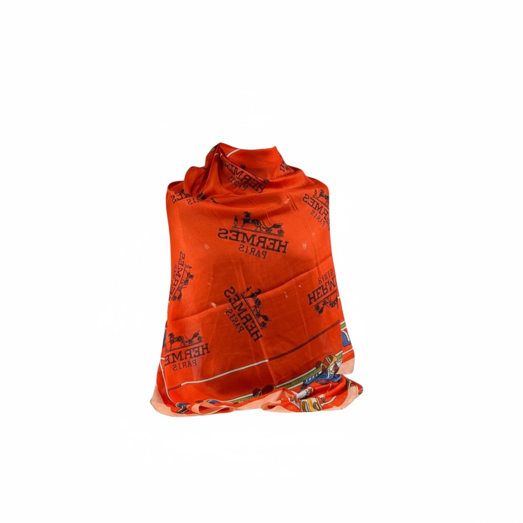 🧡 Hermès Paris Silk Scarf – Iconic Orange Luxury ✨